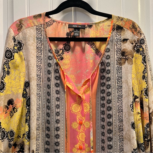 Style & Co. Peach Tan Elastic Hem Long Sleeve Button Front Blouse. Size XL. - Picture 4 of 11